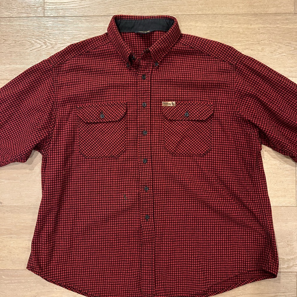 Vintage Woolrich Red Black Buffalo Plaid Wool Hunting Chore Shirt Mens XL USA